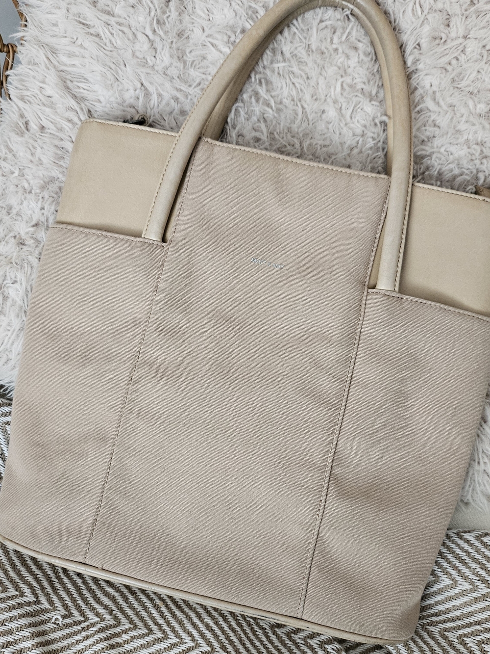 Matt & Nat Beige Tote Bag with Dual Texture Panels